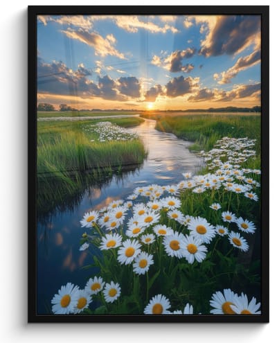 Poster in lijst - Fotolijst 50x70 cm - Posters - Beekje - Landschap - Margriet - Posterlijst zwart - Decoratie - Wanddecoratie woonkamer - Muurdecoratie slaapkamer