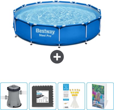 Bestway Rond Steel Pro Zwembad - 366 x 76 cm - Blauw - Inclusief Pomp Vloertegels - Testrips - Zwembadgids