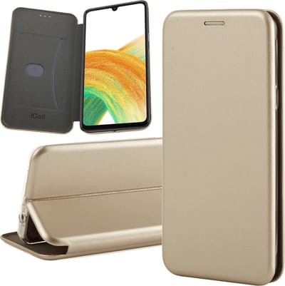 Hoesje geschikt voor Samsung Galaxy A33 - Book Case Kunstlederen Wallet Cover Minimalistisch Pasjeshouder Hoes Goud