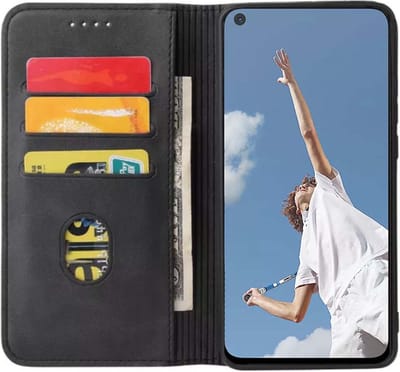 Smartphonica Oppo A52 kunstleren hoesje met magnetische sluiting en pashouders book case - zwart geschikt voor Oppo A52