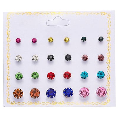 Fako Bijoux® - 12 Paar Oorbellen Op Kaart - Steker - Zirkonia - 3-8mm - Mix - 12 Paar
