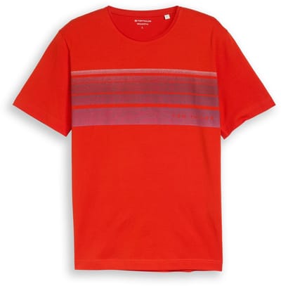 Tom Tailor - T-shirt met print op de borst - Maat XL - orange red