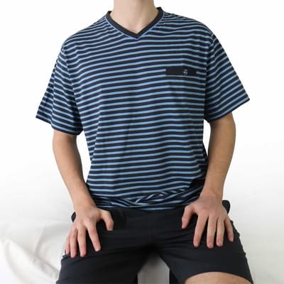 Paul Hopkins Heren Shortama - met V-hals - Gestreept Blauw - Maat S
