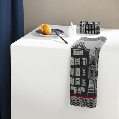 DDDDD Canal Keukendoek - Set van 6 - Katoen - Canal print - 50x55 cm - Badstof - Zwart