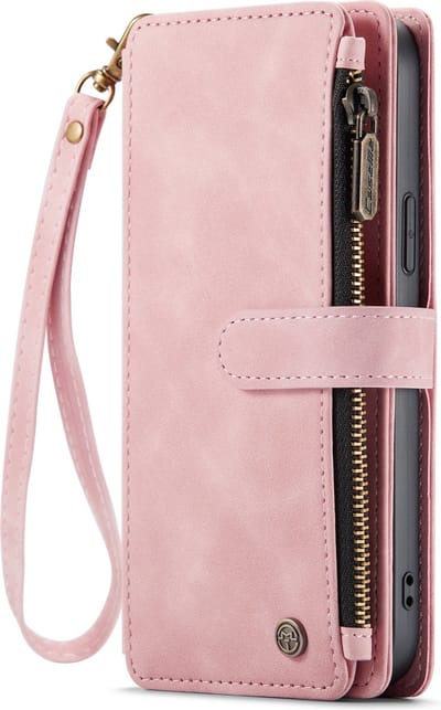 Casemania Hoesje Geschikt voor Apple iPhone 14 Pro - Pale Pink - Luxe Portemonnee Book Case met Rits