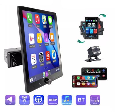 ESSGOO Universele Draaibaar 1Din Autoradio - 10,4 inch Touchscreen - Apple Carplay en Android Auto - Handsfree bellen - Bluetooth USB AUX GPS - FM-Radio - Achteruitrijcamera