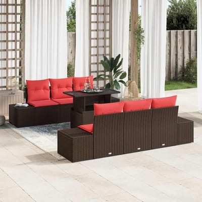 vidaXL Bankstel 7 st 6-Aantal zitplaatsen Bruin en Rood poly rattan