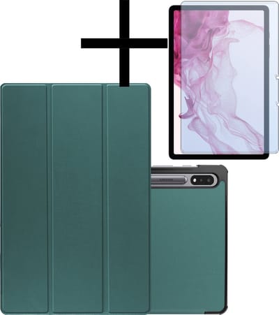 Hoes - Geschikt voor Samsung Galaxy Tab S9 - Met Screenprotector - Trifold Bookcase - Hard Cover Case - Met Uitsparing Geschikt voor S Pen - Hardcover Book - Tablet Hoesje - Donkergroen