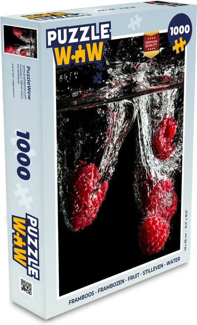 Puzzel Frambozen - Fruit - Stilleven - Water - Zwart - Rood - Legpuzzel - Puzzel 1000 stukjes volwassenen