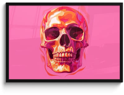 Poster in lijst - Fotolijst 90x60 cm - Posters - Felroze - Tanden - Schedel - Posterlijst zwart - Decoratie - Wanddecoratie woonkamer - Muurdecoratie slaapkamer