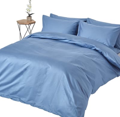 Homescapes Luxe Satijn Dekbedovertrek 135/140x200 cm – Eenpersoons – Staalblauw – 100% Egyptisch Katoen – Draaddichtheid 1000