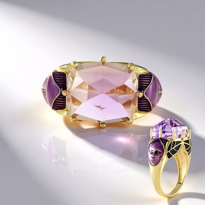 Cavill - Zilveren ring met 7,2 ct Lavendel Amethist uit Brazilië - 925 Sterling Zilver Verguld - Elegante Vintage Damesring met Antieke Roos Slijpvorm