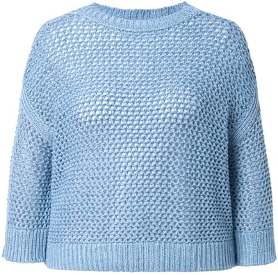 Ulla Popken - Dames - Pullover pailletten oversized ronde hals 3/4-mouwen - Lichtblauw - Maat 46+