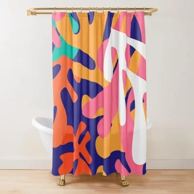 Abstracte Matisse Bloemenkunst Douchegordijn Modern Geometrisch Eenvoudig Esthetisch Pastel Boho Trendy Badkamergordijn Decor met Haak W120xH180cm