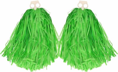 Cheerballs/pompoms - 6x - groen - met franjes en ring handgreep - 28 cm