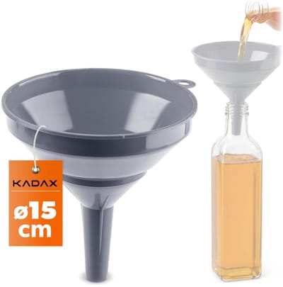 KADAX-trechter Ø 15 cm, vultrechter van voedselveilig polypropyleen, kunststof trechter met smalle uitloop, vulhulp voor flessen, keukentrechter (grijs)