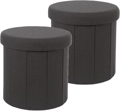 Home Deco Factory Poef/hocker opvouwbaar - 2x - latten design - opbergbox - zwart - polyester/mdf - 38 x 38 cm