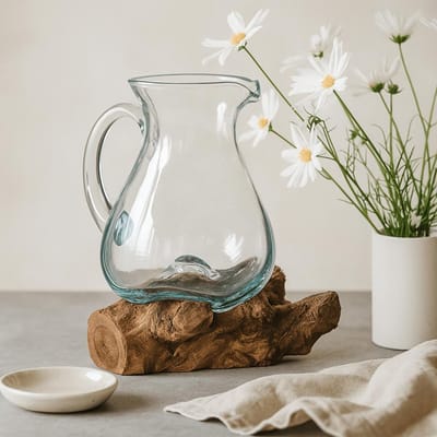 Ancient Wisdom - Waterglas - Molton glas met hout - gerecycled glas - eco-vriendelijk - drinkglas - tafelaccessoire - duurzaam