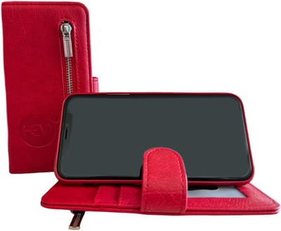 HEM Boekhoesje Met Rits Geschikt Voor Apple iPhone 17 Pro Max – Rood (Burned Red) Luxe Wallet Case – Portemonnee Hoesje Met Pasjeshouder – Beschermende Bookcase