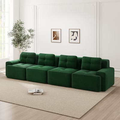 Wishdor - Modulaire 4-Zits Bank - Diepe Zitting En Antislip Onderzijde - Minimalistisch Ontwerp Voor Woonkamer - Zachte Ribstof - Groen