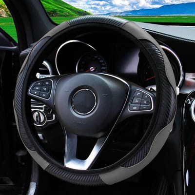 Auto Stuurhoes Anti Slip PU Lederen Stuurhoezen Geschikt 37-38 cm Koolstofvezel Auto Decoratio auto Accessoires grijs