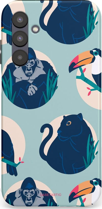 Casetastic hoesje geschikt voor Samsung Galaxy A25 - Dubbellaagse bescherming - Wilde Dieren Mix - Fashion Case - Lichtgrijs Donkerblauw Crème Donkergrijs