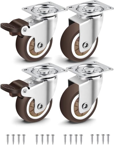 Set van 4 Zwenkwielen 50mm voor Meubels, Rubber Zware Kwaliteit 272kg Draagvermogen, Met en Zonder Rem
