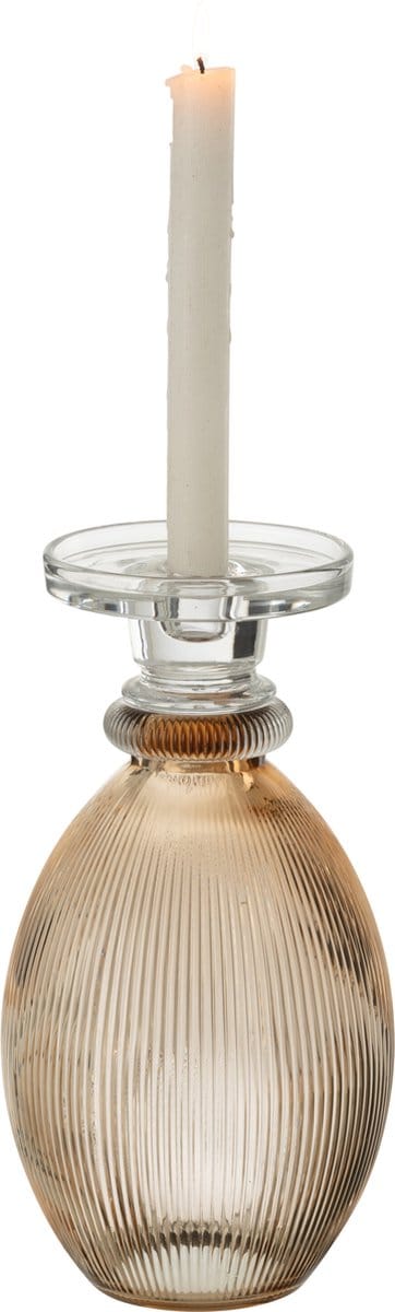 J-Line kandelaar/vaas Malik Rond - glas - taupe/transparant