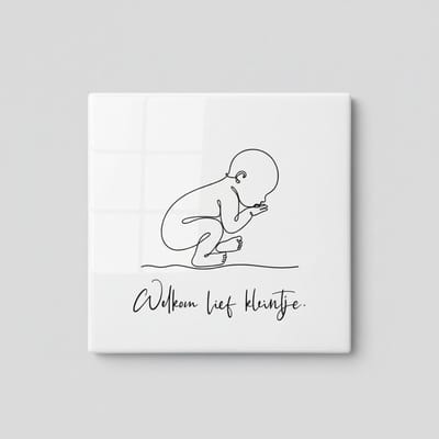 Welkom Lief Kleintje Baby Tegel 15x15 cm – Minimalistische Pasgeboren Lijntekening Keramische Decoratieve Tegel Cadeau