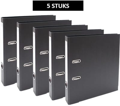 SOHO - Ordner A4 - 2-rings - D-mechaniek - 50 mm Rug - Kunststof - Geplastificeerd - Grijpring - Zwart - 5 Stuks