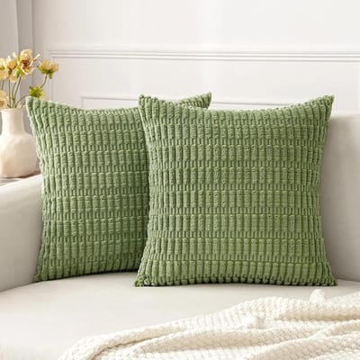 Housses de coussin décoratives rayées en velours côtelé doux style bohème vert, Décor moderne de ferme pour canapé, salon, lit, voiture 45x45CM Housse de coussin 45x45cm