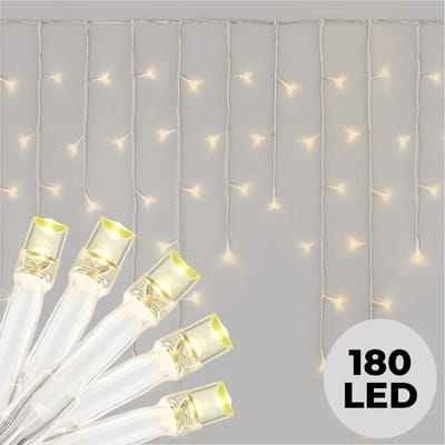 Lomera Ijspegel Verlichting - Lichtgordijn - Warm Wit - Transparant Snoer - 180 LED - 6 Meter Breed - Binnen en Buiten - Ip44 - Kerstverlichting - Decoratieve Verlichting - Lange Strengen