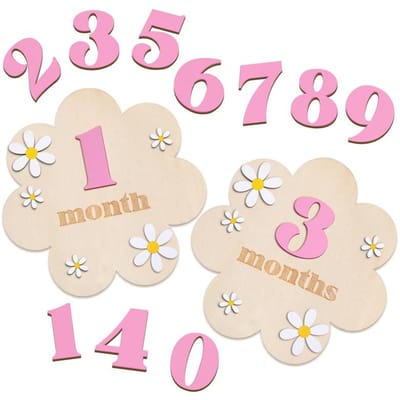 Houten Baby Maandelijkse Mijlpaalkaarten Bloemen Dubbelzijdig Nummer Maand Meisjes Jongens Pasgeboren Fotografie Requisieten Accessoires roze