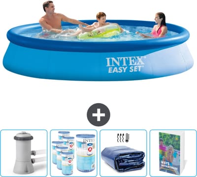Intex Rond Opblaasbaar Easy Set Zwembad - 366 x 76 cm - Blauw - Inclusief Pomp Filters - Solarzeil - Zwembadgids