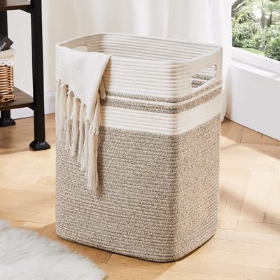 Wasmand - wasmand, hoge katoenen opbergmand met handgrepen, decoratieve dekenmand voor woonkamer, opvouwbare grote mand voor speelgoed, kussens, kleding-16x13x22inch-geel bont