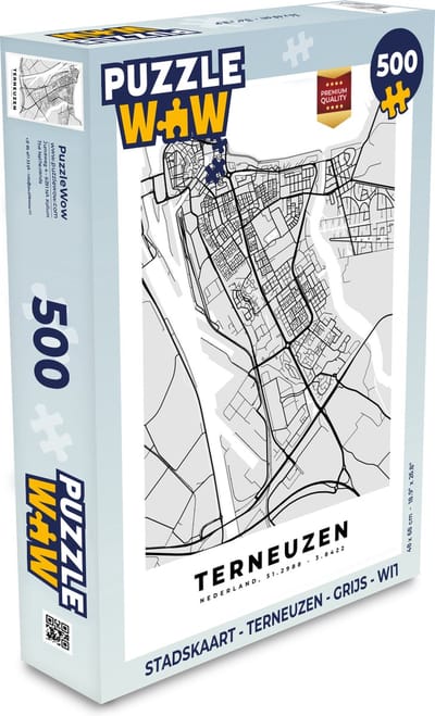Puzzel Stadskaart - Terneuzen - Grijs - Wit - Legpuzzel - Puzzel 500 stukjes - Plattegrond