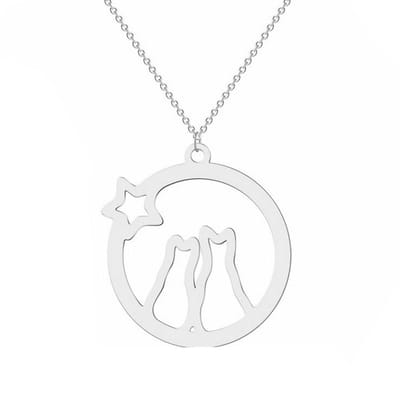 Fako Bijoux® - Ketting Met Hanger - Stainless Steel - RVS - Staal - Poezen Met Ster - Zilverkleurig