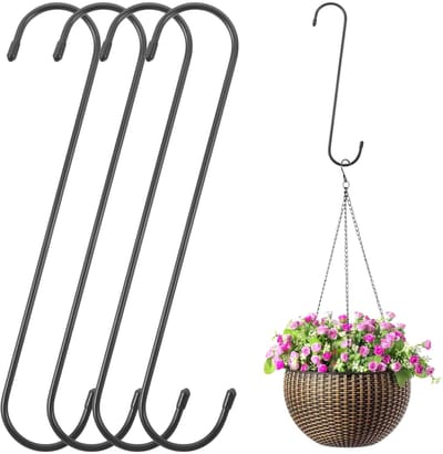 Dailygoods- S Haken 25 cm - Zwarte IJzeren Haken - 4 Stuks - Ruimtebesparend Ontwerp - Multifunctionele Haken - Rubberen Doppen - Haak