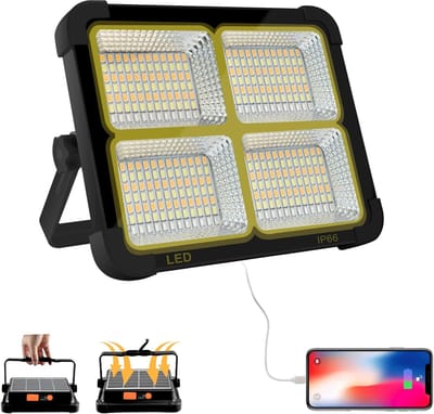 Ynkkvre -100W Solar LED Werklamp – Oplaadbare Bouwlamp met 4800mAh Accu, 288 LEDs, 10000 Lumen, Powerbank Functie, Waterdicht IP66, Ideaal voor Camping & Werkplaats