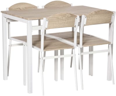 Eettafel en stoelen set 5-delig met 1 tafel 100x63x76.5cm en 4 stoelen 40x45x82cm grijs + wit stevig duurzaam metalen frame ruimtebesparend eenvoudig te monteren en schoon te maken geschikt voor eetkamer en keuken