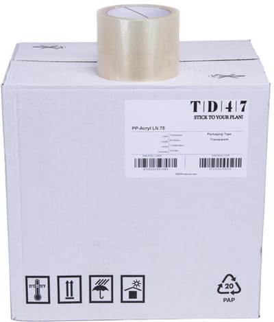 TD47 Verpakkingstape PP low noise 75mm x 66m Transparant (Doos 24 Rol)