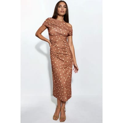Asymmetrische Halsbloem midi-jurk