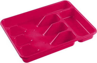 Hega Hogar Bestekbak - 2x stuks - fuchsia roze - 5 vakken - 34 x 26 x 5 cm - lade indeling - bestekhouders