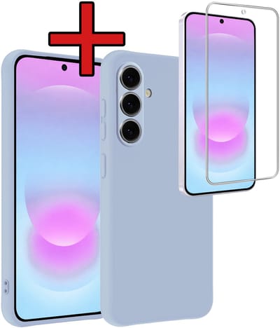 Hoesje - Met Screenprotector - Geschikt voor Samsung Galaxy A37 - Sterk & Shockproof - Telefoon Hoes - Back Cover - Siliconen Case - Telefoonhoes - Lichtblauw