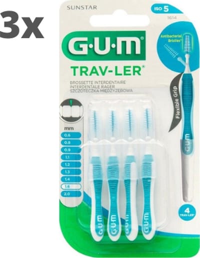 GUM Travler ragers Blauw 1.6mm - 3 x 4 stuks - Voordeelverpakking
