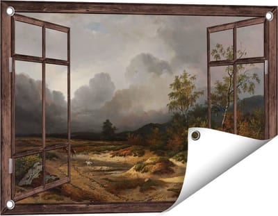 Gards Tuinposter Doorkijk Landschap bij Naderend Onweer - Willem Roelofs - 60x40 cm - Tuindoek - Tuindecoratie - Wanddecoratie buiten - Tuinschilderij