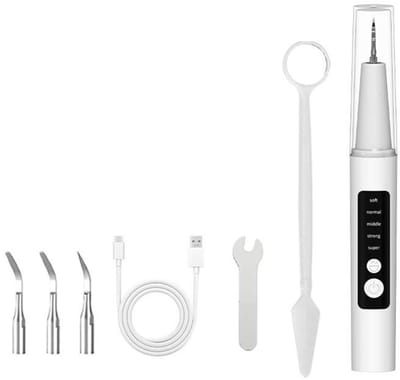 Tandplakverwijderingsset: LED elektrische tandflosser, 5 instelbare snelheden, 4 opzetborstels. Verwijdert effectief tandplak, zorgt voor gezonde tanden en een frisse adem.