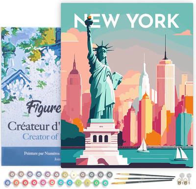 Figured'Art Schilderen op Nummer Volwassenen met lijst Reisposter New York- Handwerk acrylverf Kit DIY Compleet - 40x50cm Canvas al ingelijst