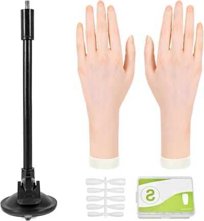 Siliconen Nagel Oefenhandschoenen Set met Verstelbare Handen en Stand, Buigbare Mannequin Handen en 100 Transparante Nageltips voor Professioneel Gebruik
