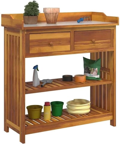 Tuinkast met lade - Opbergkast Buiten - Tuin Opslag - Massief Hout - 93x41x98 cm - Bruin